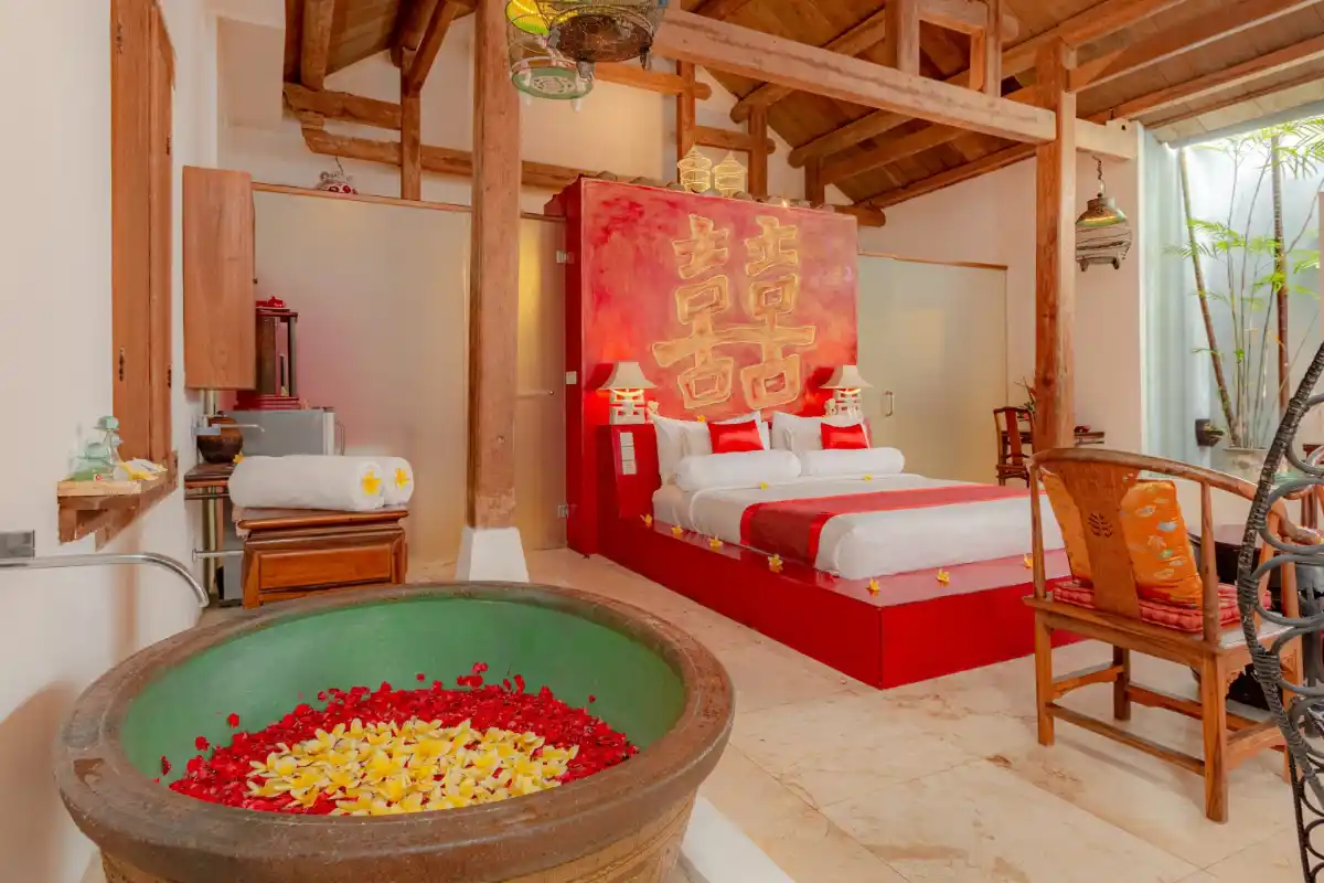 Double Happiness Suite with antique Chinese bed